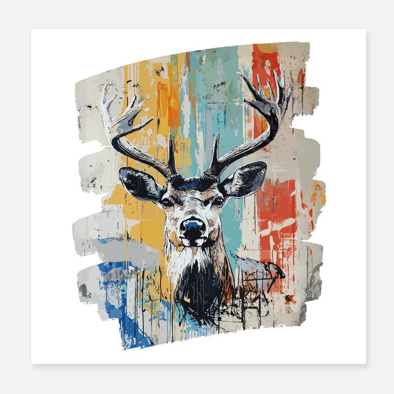 Cerf avec bois Poster 20 x 20 cm