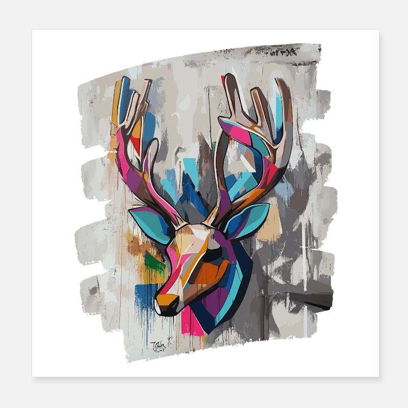 Hirsch mit Geweih Poster 20x20 cm