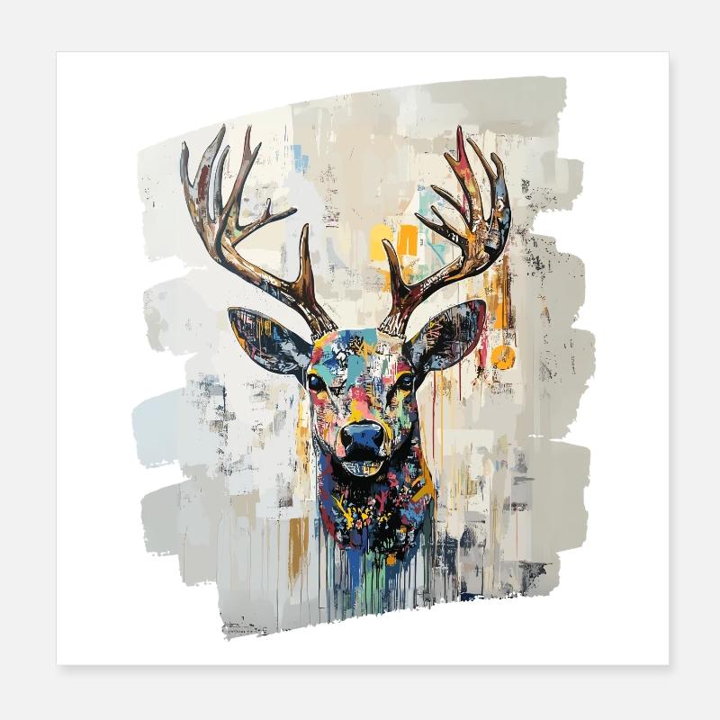 Hirsch mit Geweih Poster 20x20 cm