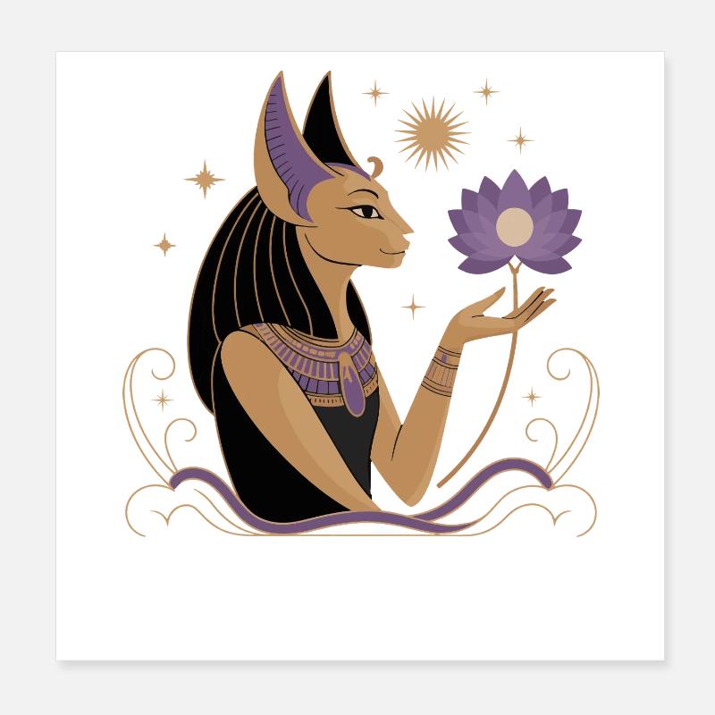 Heiterer Bastet Mit Einer Lotusblume Poster 20x20 cm
