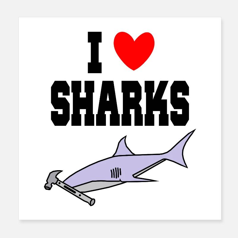 J’aime les requins Drôle de requin-marteau, marteau mignon Poster 20 x 20 cm