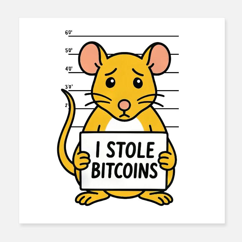Drôle de rat Bitcoin voleur d’argent numérique Poster 20 x 20 cm
