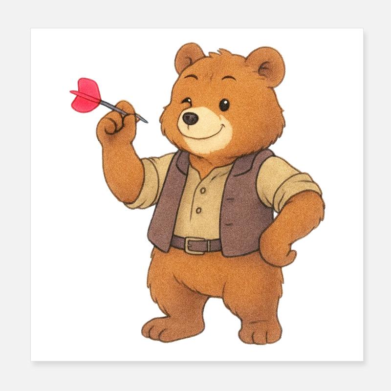 Bear playing darts Poster 8" x 8" (20x20 cm)