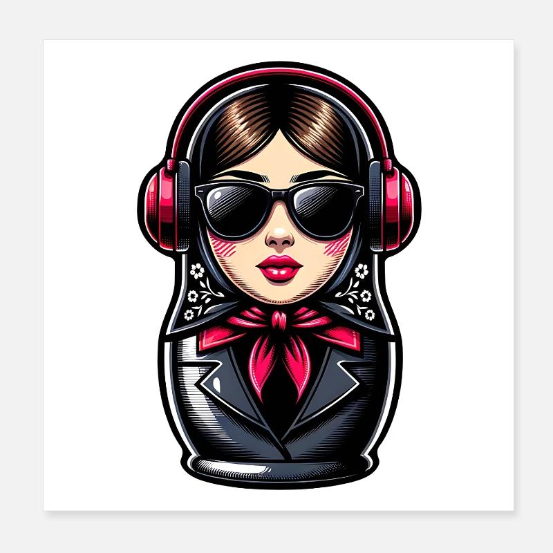 Matroschka mit Kopfhörern Poster 20x20 cm
