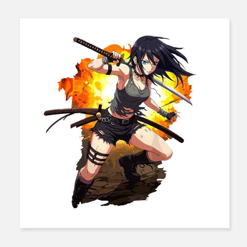 Anime Warrior Action Shot Poster 8" x 8" (20x20 cm)