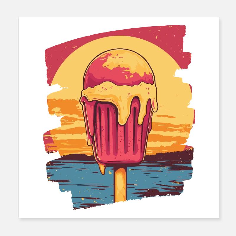 Glace et boule de glace coucher de soleil d’été Poster 20 x 20 cm