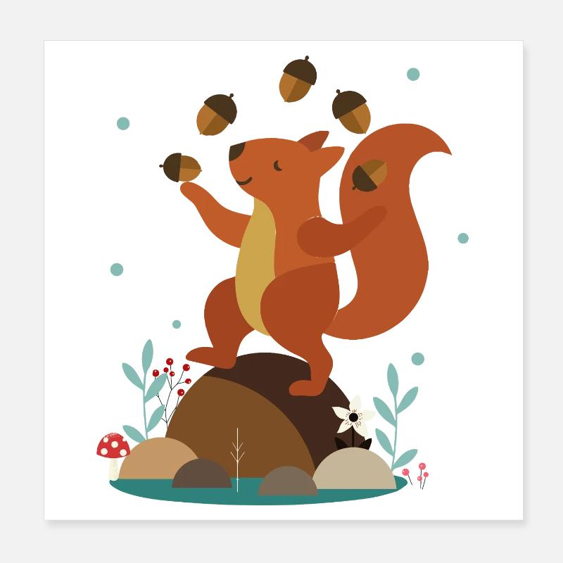 Jongler avec l’écureuil - Scène de forêt amusante Poster 20 x 20 cm