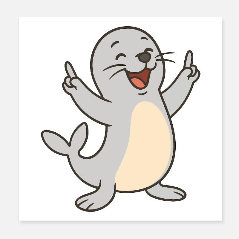 Cheerful seal Poster 8" x 8" (20x20 cm)