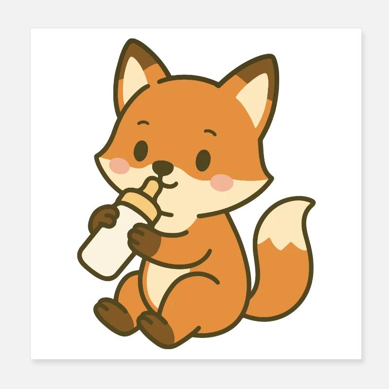 Thirsty baby fox Poster 8" x 8" (20x20 cm)