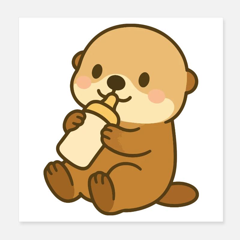 Milk Time Sea Otter Poster 8" x 8" (20x20 cm)