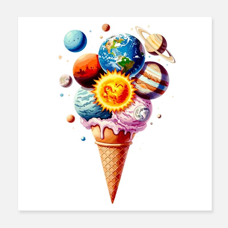 Planeten Eiscreme Waffel Eis Poster 20x20 cm