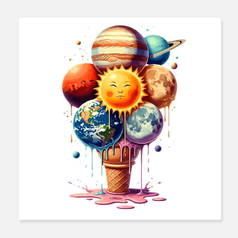 Is Planet Vaffelis Solsystem - Poster 20x20 cm - hvid