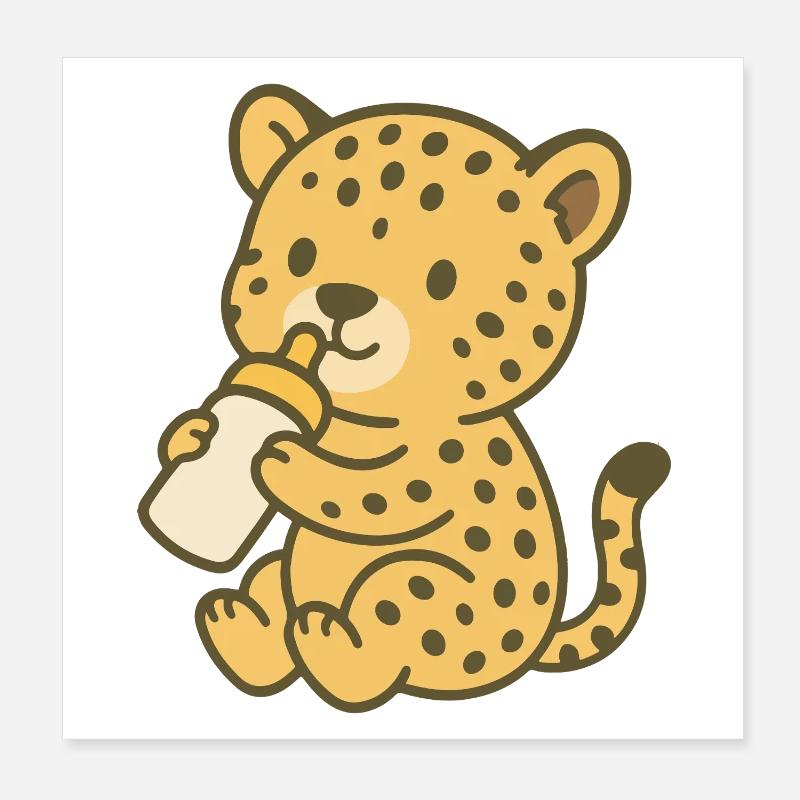 Baby cheetah with bottle Poster 8" x 8" (20x20 cm)