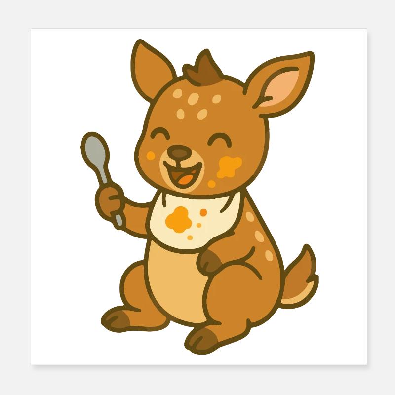 Nourrir avec le faon – Mignon bébé de la forêt Poster 20 x 20 cm