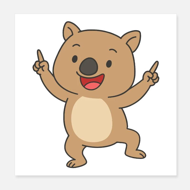 Dessin animé de bébé wombat dansant Poster 20 x 20 cm