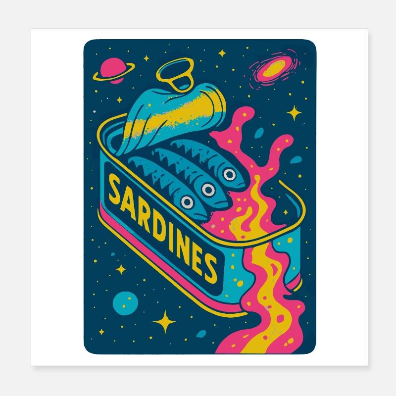 Kosmische Sardinen Retro Kunst Poster 20x20 cm