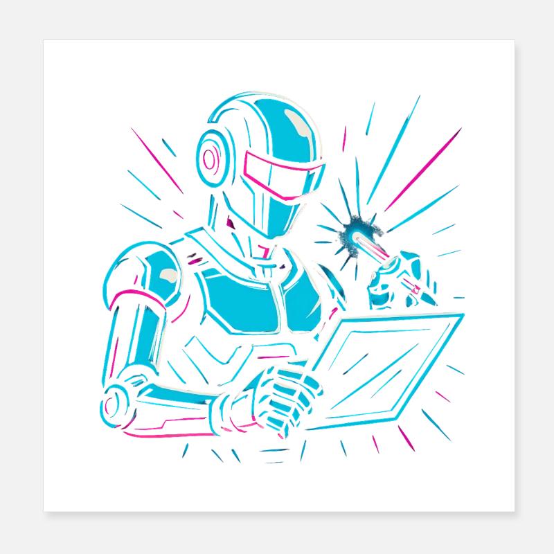 Roboter mit Laptop & Stift Poster 20x20 cm