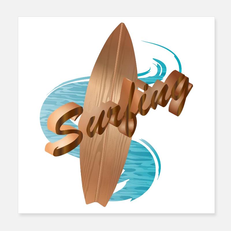 Planche de surf en bois design avec typographie de surf Poster 20 x 20 cm