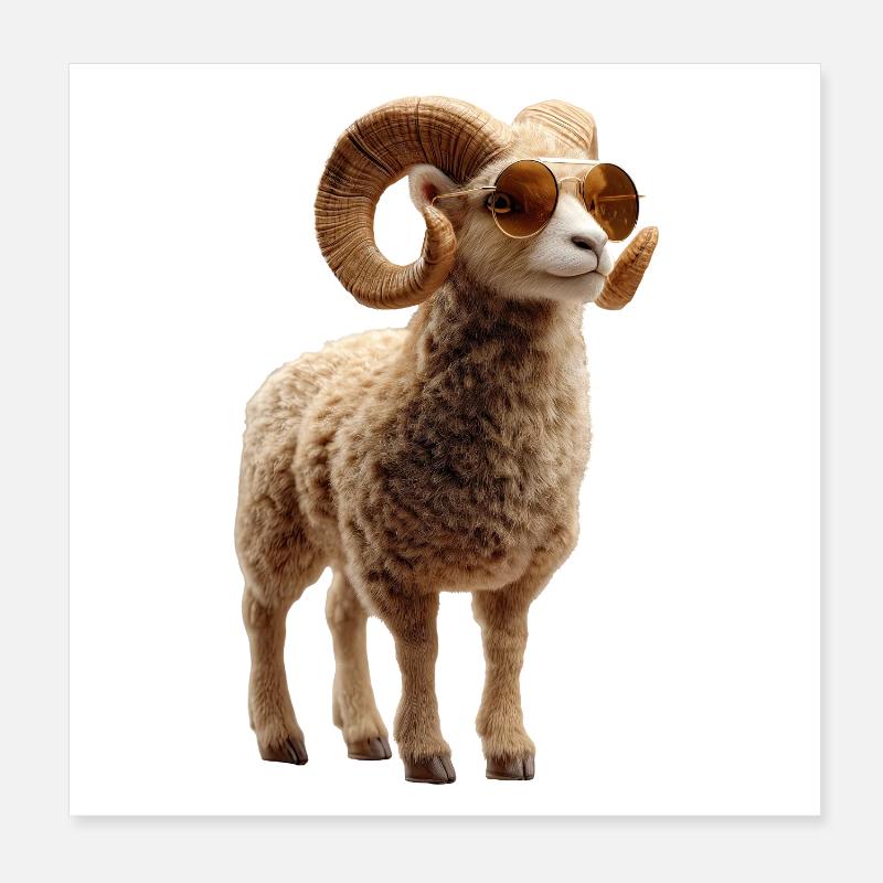 Widder Mufflon Aries Wilde Schafe Männliches Schaf Poster 20x20 cm