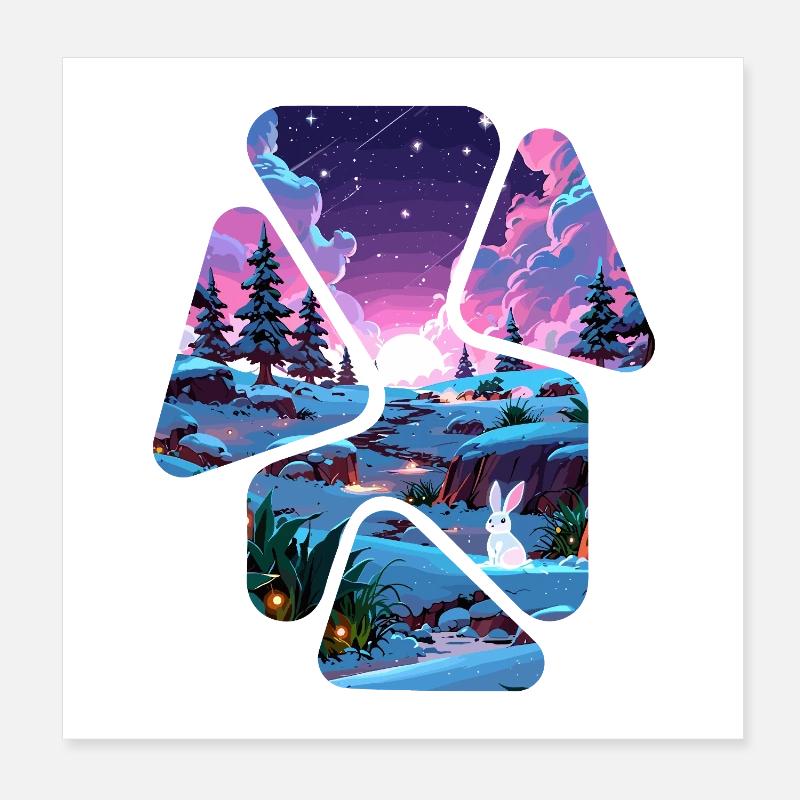 Landscape Snow Puzzle Fantasy - White Rabbit Poster 8" x 8" (20x20 cm)