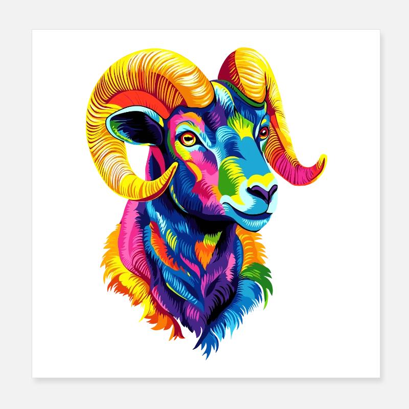Widder Mufflon Aries Wilde Schafe Männliches Schaf Poster 20x20 cm