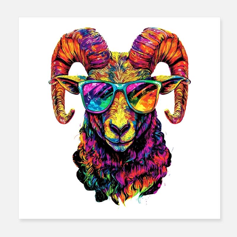 Widder Mufflon Aries Wilde Schafe Männliches Schaf Poster 20x20 cm