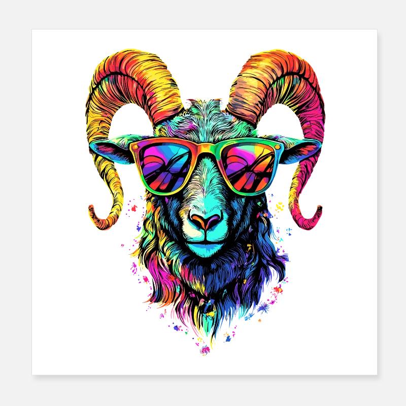 Widder Mufflon Aries Wilde Schafe Männliches Schaf Poster 20x20 cm