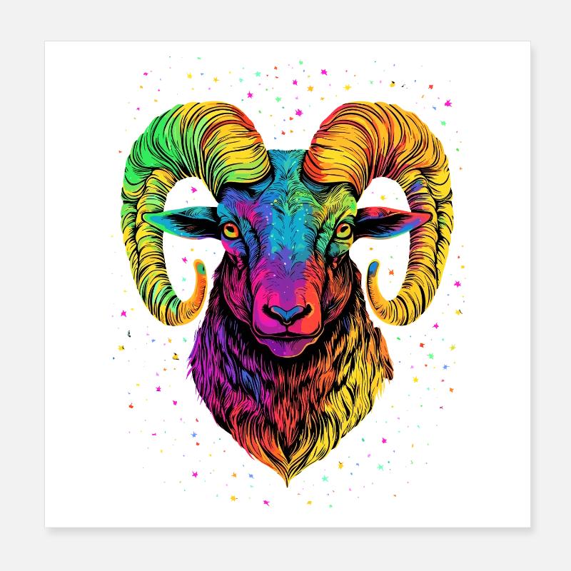 Widder Mufflon Aries Wilde Schafe Männliches Schaf Poster 20x20 cm