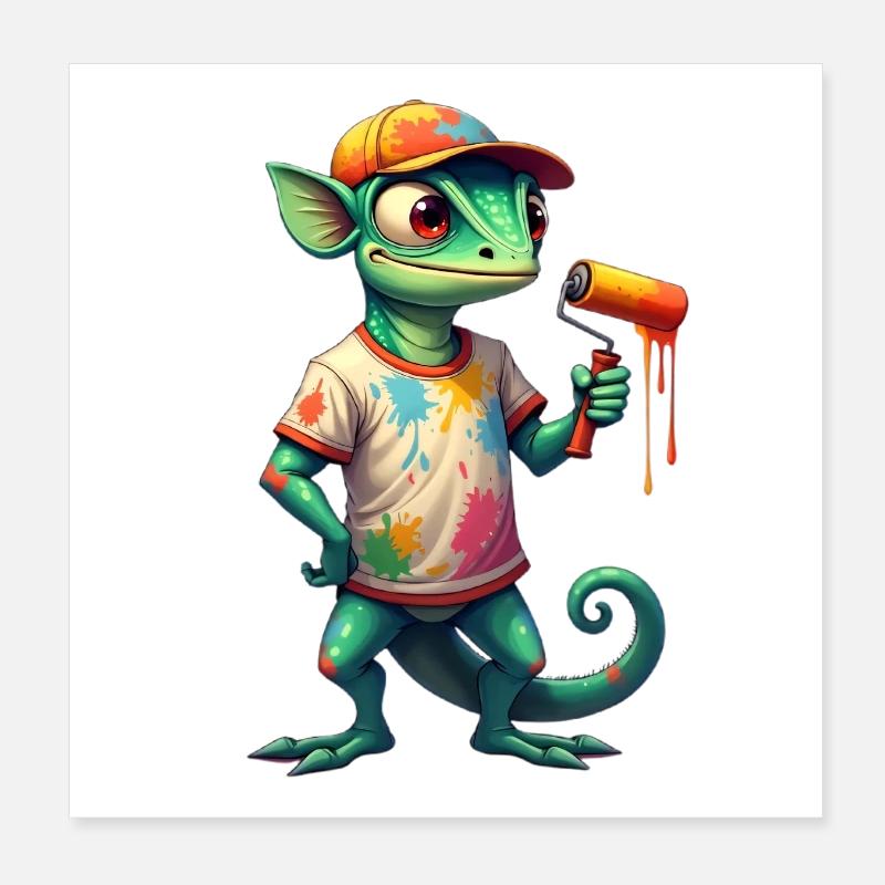 Chameleon als Maler Poster 20x20 cm