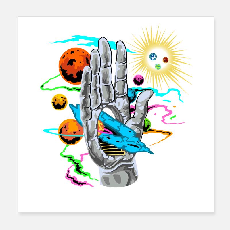 Cosmic Hand with Planetary Orbits Poster 8" x 8" (20x20 cm)