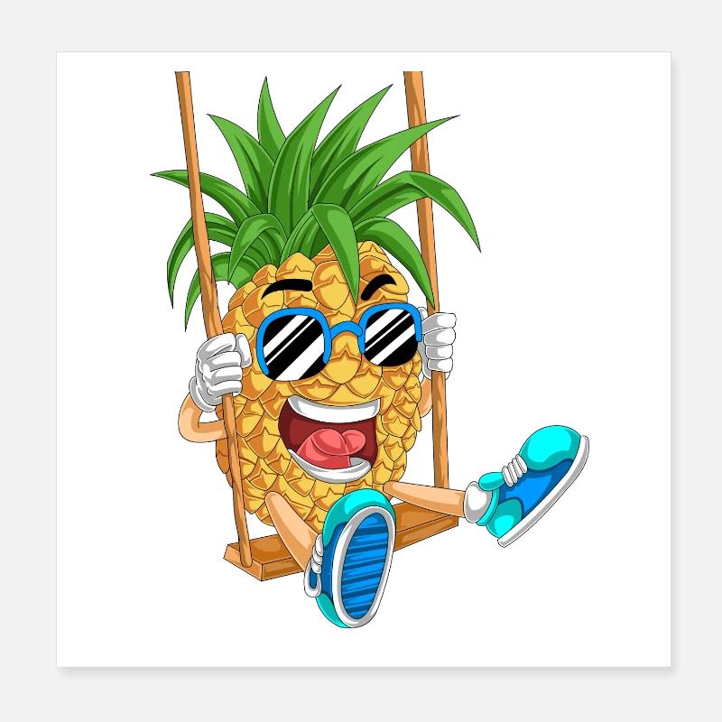 Verspielte Ananas auf Schaukel Design Poster 20x20 cm