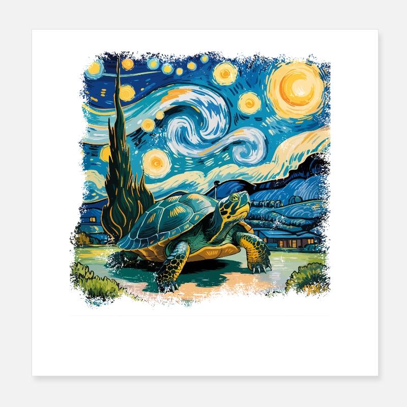 Starry Night Tortoise Artwork Poster 8" x 8" (20x20 cm)