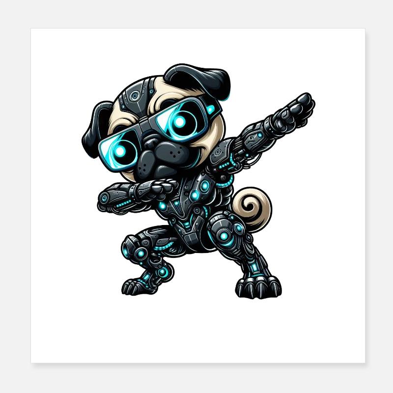 Cooler Mops Hund Roboter Astronaut Dabbing Cyborg Poster 20x20 cm