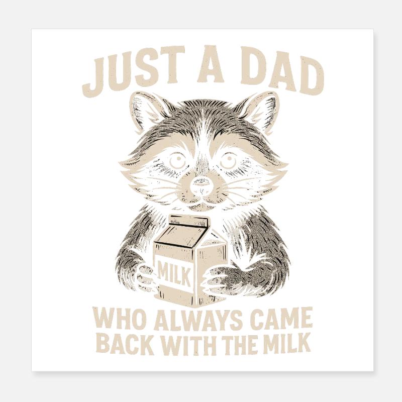 Papa raton laveur ramène du lait Poster 20 x 20 cm