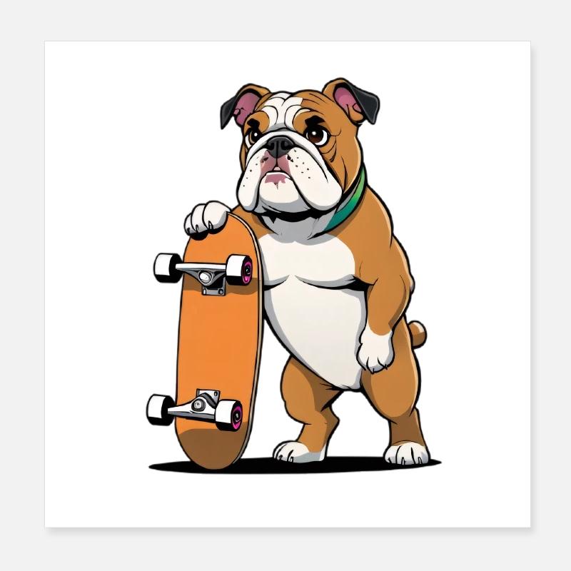 Bullenhündchen mit Skateboard Poster 20x20 cm