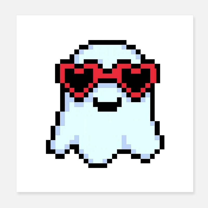 Pixel Ghost avec des nuances en forme de cœur Poster 20 x 20 cm