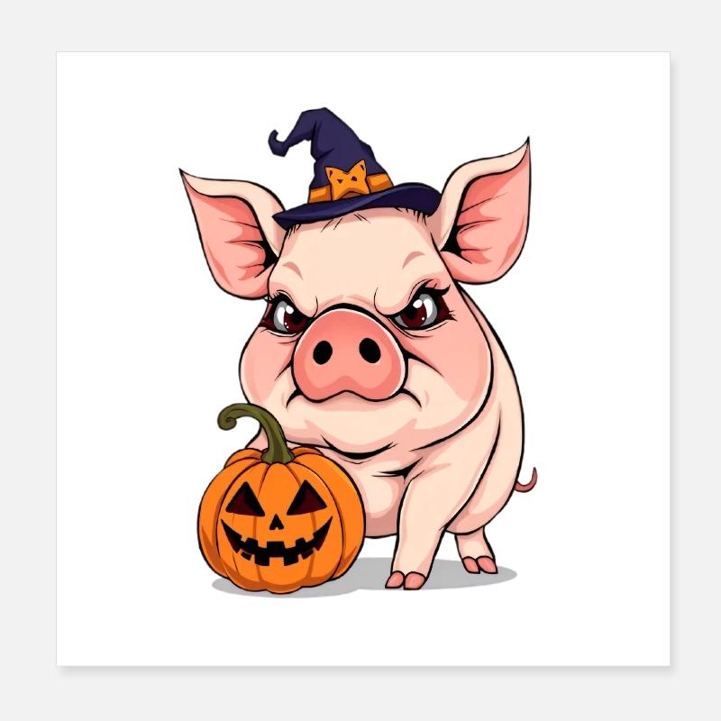 Cochon d'Halloween rapide avec citrouille Poster 20 x 20 cm