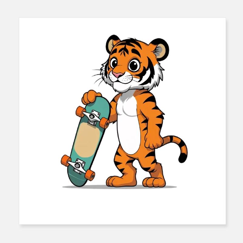 Artistic tiger with skateboard Poster 8" x 8" (20x20 cm)