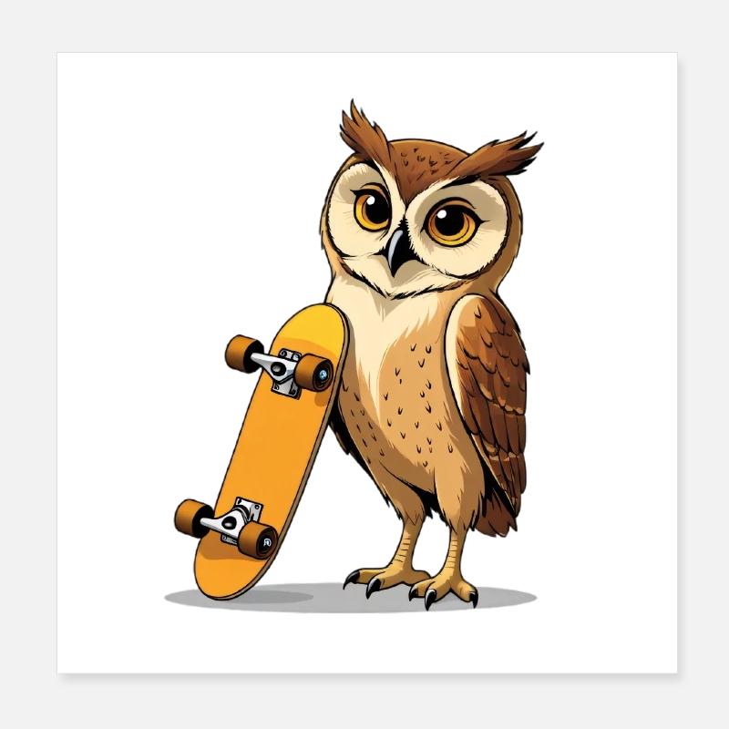 Eule mit Skateboard Illustration Poster 20x20 cm