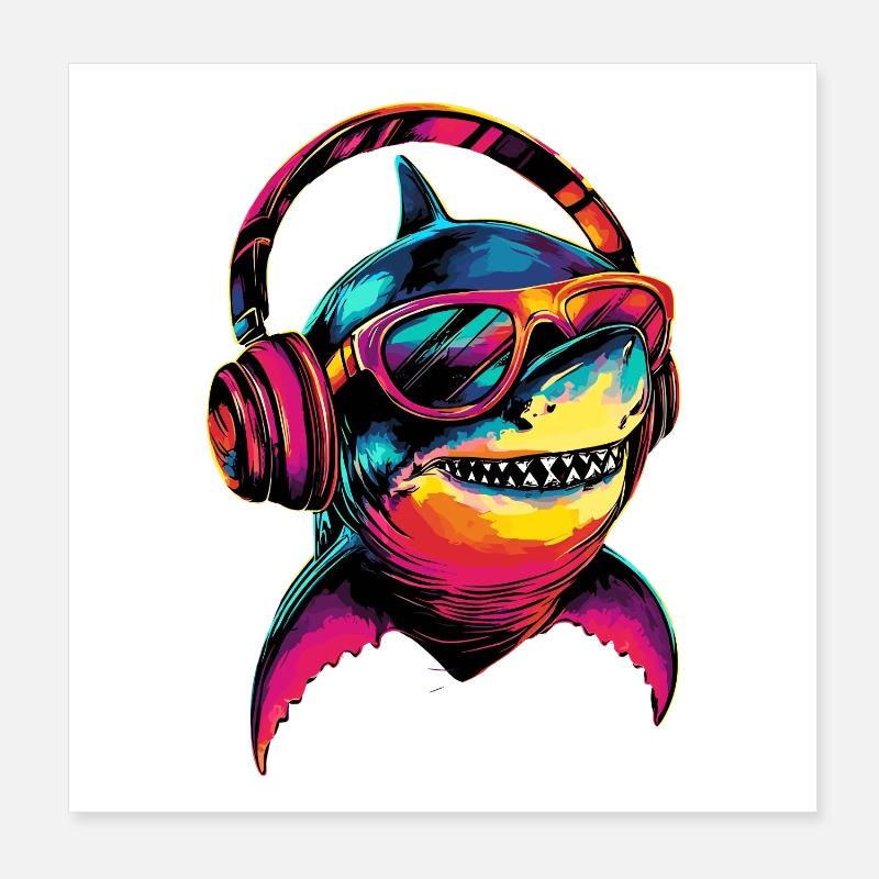 Shark Shark Tiger Shark Diver Cute Sharks Great White Shark Poster 8" x 8" (20x20 cm)