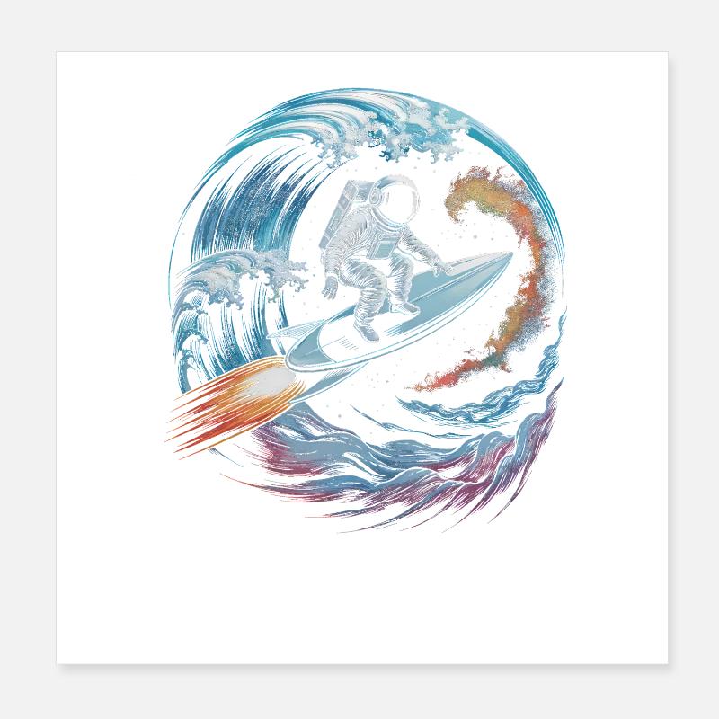 Les surfeurs de l'espace dans la tempête d'étoiles Poster 20 x 20 cm