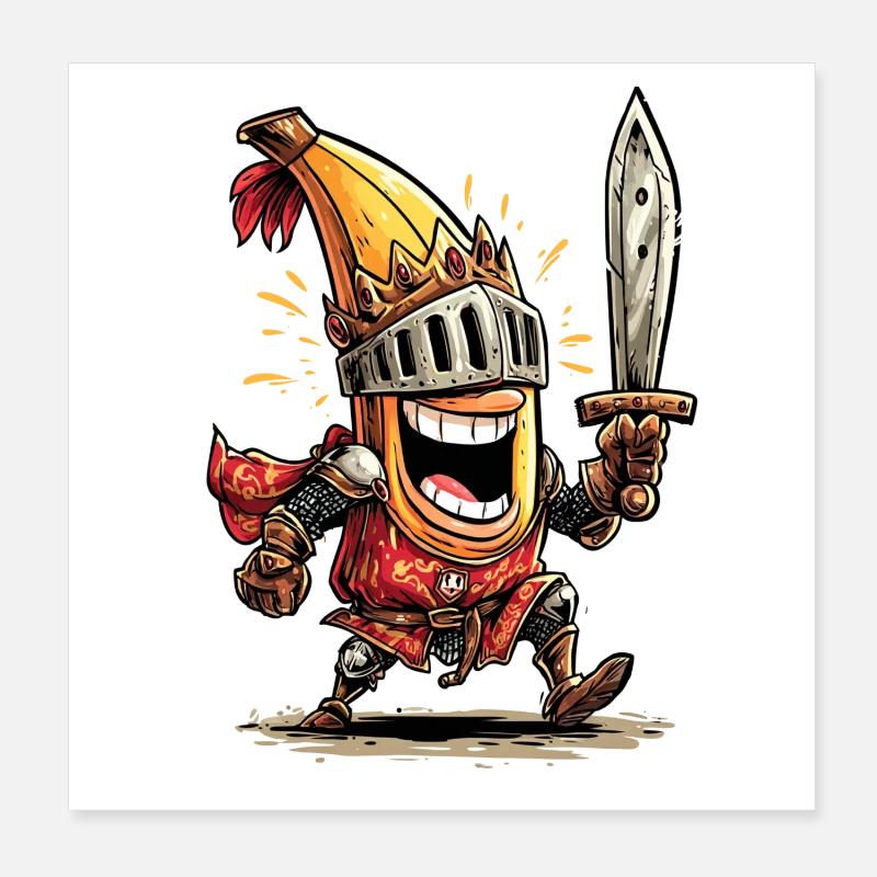 Chevalier comique avec épée et casque Poster 20 x 20 cm