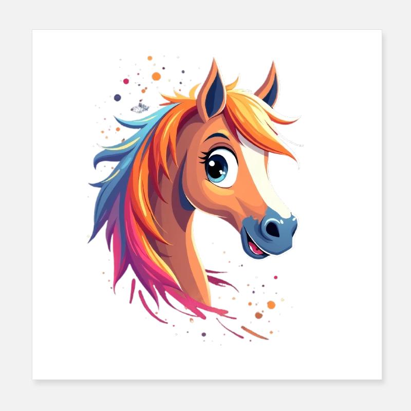 Cheval coloré avec une crinière arc-en-ciel Poster 20 x 20 cm