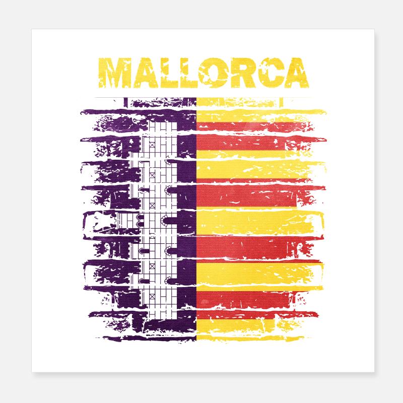 Mallorca Skyline mit spanischer Flagge Poster 20x20 cm