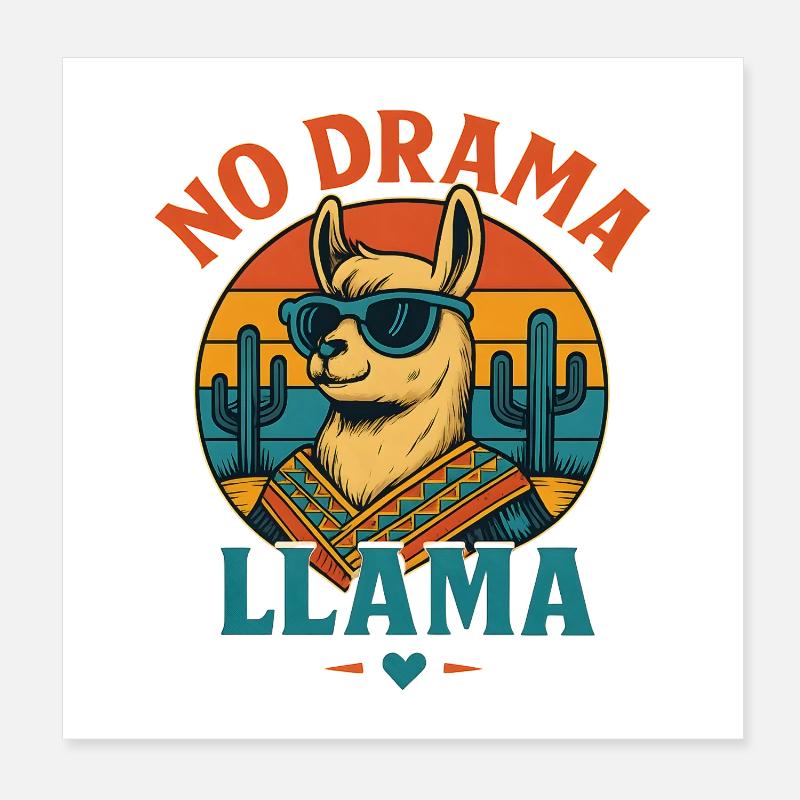 Lama cool avec des lunettes de soleil et une scène de désert Poster 20 x 20 cm