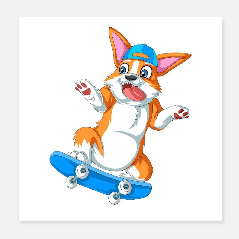 Corgi Skateboarding Fun – Perfekte Geschenk-Vibes Poster 20x20 cm