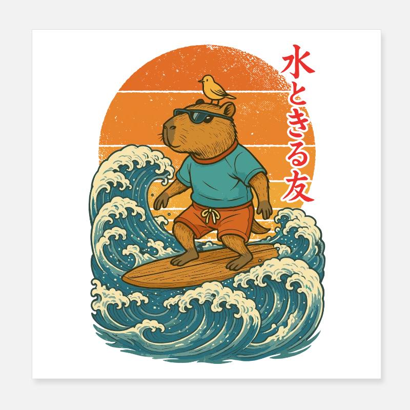 Capybara, surf, japonais, surfeur, capybara Poster 20 x 20 cm