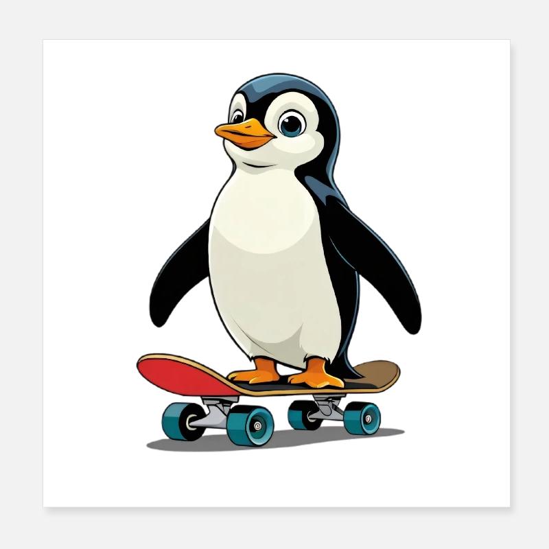 Verspielter Pinguin auf Skateboard Poster 20x20 cm
