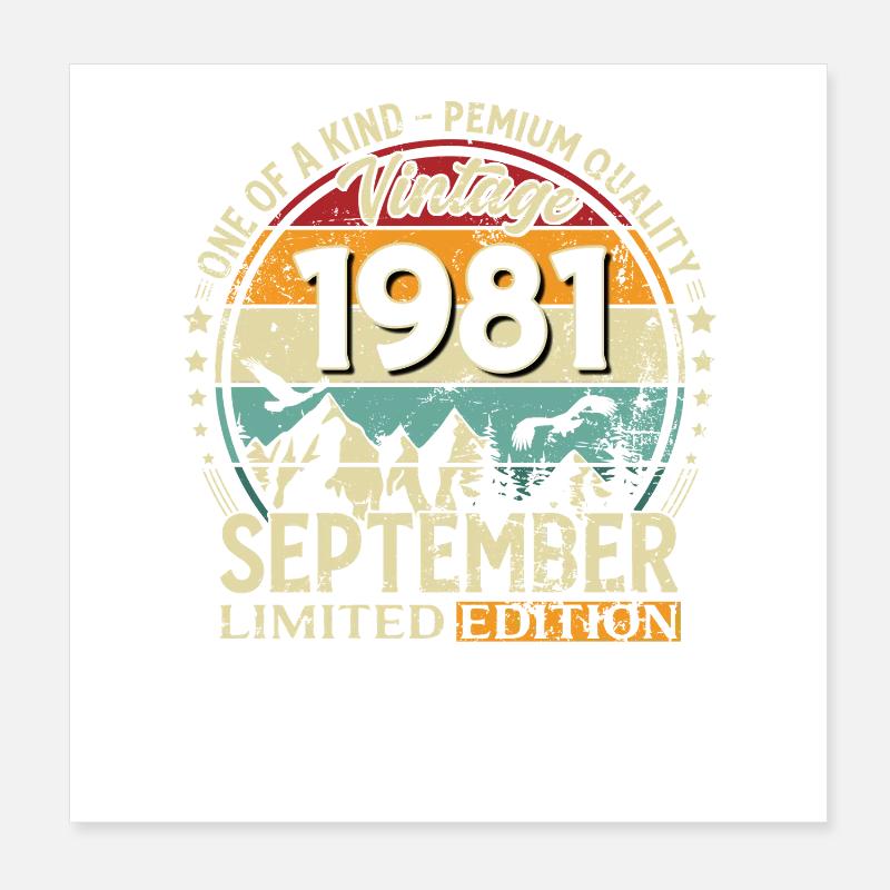 44th Birthday Vintage September Year 1981 Poster 8" x 8" (20x20 cm)