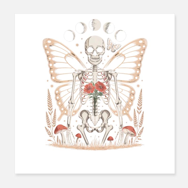 Fée squelette gothique avec phases de lune Poster 20 x 20 cm